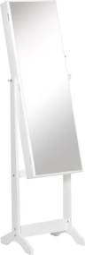 HOMCOM Oglindă Portbijuterii, Dulap Portbijuterii cu Unghi Reglabil, Organizator pentru Inele, Coliere, Cercei, Încuietoare cu Cheie, pentru Dormitor, Living, 46x36.5x151.5cm, Alb | Aosom Romania