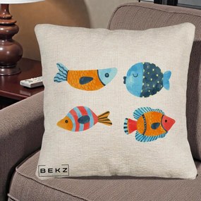 Perna Decorativa Pesti Acuarela, 40x40 cm, Bej Canapea, Husa Detasabila, Perna Inclusa, BEKZ®