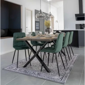 Scaun dining verde din catifea cu picioare negre Middelfart
