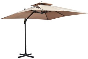 Outsunny Umbrela de Soare pentru Gradina 295x295cm Pivotanta la 360° cu Manivela, Umbrela de Soare cu brat cu Inclinare Reglabila, Kaki si Negru | Aosom Romania