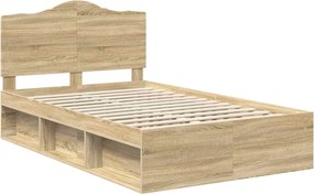 vidaXL Cadru de pat Stejar Sonoma 135 x 190 cm Lemn de pin masiv
