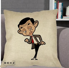 Perna Personalizata Mr. Bean Caricatura, 40x40 cm, Crem, Husa Detasabila, Perna Inclusa, BEKZ®