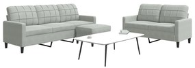 vidaXL Set de canapele cu perne, 3 piese, gri deschis, catifea
