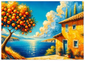 Tablou pe sticlă - Casă cu portocale II. (70x50 cm)