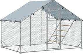 PawHut Coteț pentru Găini cu Copertină Impermeabilă și Rezistentă la UV, 300x200x195 cm, Argintiu | Aosom Romania