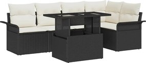 vidaXL Set de canapele pentru grădină cu pernă 6 pcs Negru poliratan