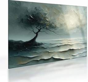 Tablou pe sticlă - pictură în ulei de un copac cu oceanul (70x50 cm)
