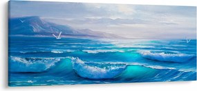 Tablou - Pictură în ulei de mare cu pescăruși (120x50 cm)