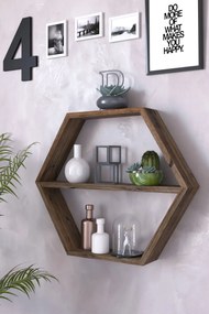 Raft de perete din lemn Hexagonal Homs, maro