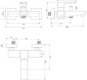 Baterie de cadă OMNIRES PM7430BL PARMA negru mat