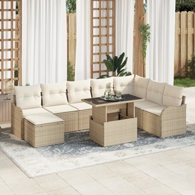 Set de Sofa de Grădină 9 Piese cu Perne Bej din Ratan Polietilenic