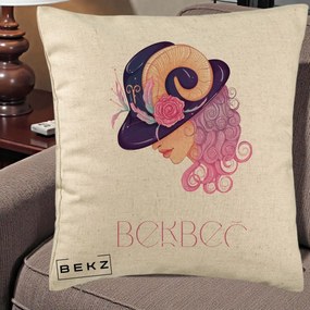 Perna Personalizata Zodie Berbec, 40x40 cm, Bej, Husa Detasabila, Perna Inclusa, BEKZ®