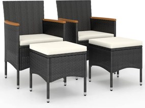vidaXL Set cu scaun de grădină și taburet, 4 piese, negru, poliratan