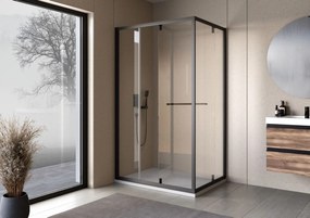 Cabina dus patrata cu usa glisanta rotativa KolpaSan Stellar DW 120x80 cm, negru mat
