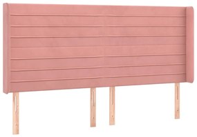 Tablie de pat cu aripioare, roz, 163x16x118 128 cm, catifea 1, Roz, 163 x 16 x 118 128 cm