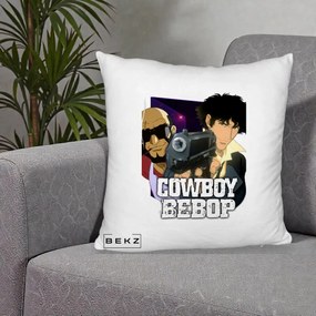 Perna Personalizata Cowboy Bebop Spike si Jet Poster, 40x40 cm, Alb Pufos, Husa Detasabila, Perna Inclusa, BEKZ®
