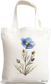 Sacosa de Panza pentru Cumparaturi, Geanta Tote, model Blue Flower 3 38 x 34.5 cm, Alba, BEKZ®