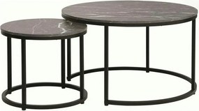 Set 2 masute cafea DION, negru cu efect de marmura/negru, PAL laminat/