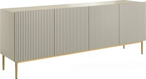 Comodă Nicole 200 cm cu patru uși, cu fronturi riflate - cașmir / picioare aurii