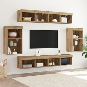 vidaXL Set de 8 unități TV cu LED și lemn prelucrat de stejar artizanal