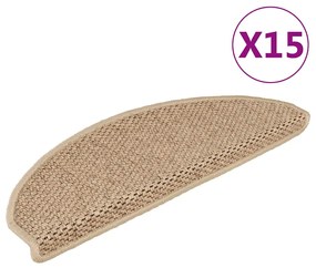 vidaXL Covorașe scări autoadezive 15buc nisipiu 65x21x4cm aspect sisal