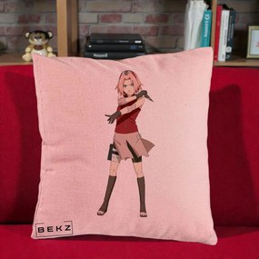 Perna Personalizata Naruto Sakura Haruno Portret, 40x40 cm, Roz, Husa Detasabila, Perna Inclusa, BEKZ®