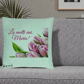 Cadou de Onomastica - Perna Personalizata La Multi Ani Maria Lalele, 40x40 cm, Verde Menta, Husa Detasabila, Perna Inclusa, BEKZ®