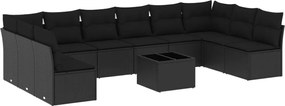 vidaXL Set canapele de grădină cu perne, 11 piese, negru, poliratan