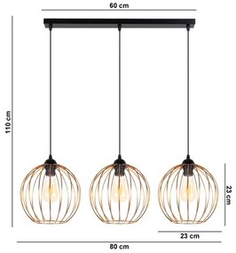 Lustră pe cablu MATT 3xE27/60W/230V neagră/cupru