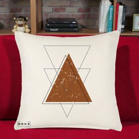 Perna Decorativa Geometric Triunghiuri Sacred, 40x40 cm, Crem Reliefat, Husa Detasabila, Perna Inclusa, BEKZ®