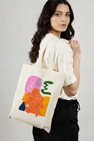 Sacosa de Panza pentru Cumparaturi, Geanta Tote, model Contemplatie Abstracta, 38x34.5 cm, Alba, BEKZ®