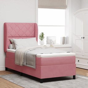 vidaXL Pat cu arcuri cu saltea cu headboard Roz 90 x 190 cm Catifea