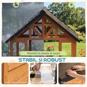 AIYAPLAY Căsuță de Grădină pentru Copii din Lemn de Molid, Căsuță pentru Exterior cu Masă, Bănci, Chiuvetă, Ușă pe Jumătate, Suport Ghivece, Fereastră Snack Bar, 3-8 Ani, 166x113x140 cm, Maro Deschis | Aosom Romania