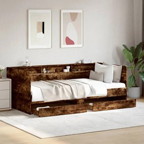 vidaXL Pat de zi cu sertare fără saltea, stejar fumuriu, 75x190 cm