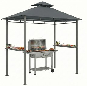 Outsunny Pavilion pentru grătar 2,4 x 1,4 m, Copertină pentru grătar rezistentă la vânt cu acoperiș dublu și orificiu de ventilare, rafturi laterale | Aosom Romania