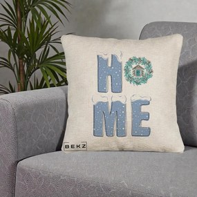 Perna Decorativa HOME Iarna cu Coroana, 40x40 cm, Bej Canapea, Husa Detasabila, Perna Inclusa, BEKZ®