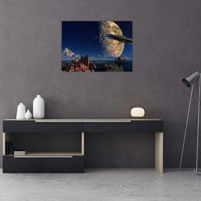 Tablou pe sticlă - Vizita extraterestrului (70x50 cm)