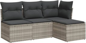 vidaXL Set canapea de grădină cu perne, 4 piese, gri deschis poliratan