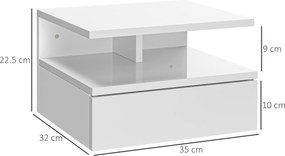 HOMCOM Set de 2 Noptiere Suspendate cu Raft Superior, Design Modern, Lemn, Alb Lucios, 35x32x22.5cm | Aosom Romania