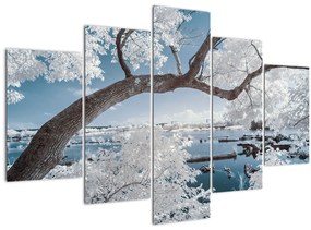 Tablou cu copac înzăpezit lângă apă (150x105 cm)