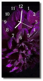 Ceas de perete din sticla vertical Bujor purpuriu floare roua