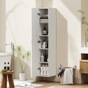 HOMCOM Dulap de Baie Suspendat, Colona de Baie cu 5 Niveluri și Rafturi Reglabile, Închidere Amortizată Soft Close, Dulap Salvaspațiu Modern, 30x31.5x160 cm, Alb | Aosom Romania