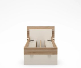 Pat alb/în culoare naturală cu aspect de lemn de stejar cu spațiu de depozitare fără somieră 90x200 cm Albo – Marckeric