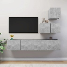 vidaXL Set de dulapuri TV, 4 piese, gri beton, lemn prelucrat