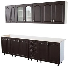 Bucatarie Zebra 260 cm din MDF Wenge cu blat termoizolant alb/gri