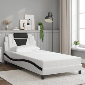 vidaXL Cadru de pat cu tăblie alb și negru 100x200cm piele artificială