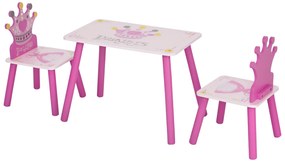 HOMCOM Set Masă și 2 Scaune cu Tematică de Prințese cu Spătare în Formă de Coroană, 55x34x42 cm, Roz | Aosom Romania
