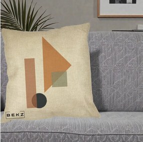 Perna Decorativa Geometric Bauhaus Triunghi, 40x40 cm, Crem, Husa Detasabila, Perna Inclusa, BEKZ®