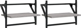 vidaXL Rafturi de perete cu bare, 2 buc., gri sonoma, 40x25x30 cm