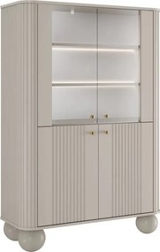 Vitrină Vesper 103 cm cu 4 uși - cașmir / mânere aurii / picioare sferice